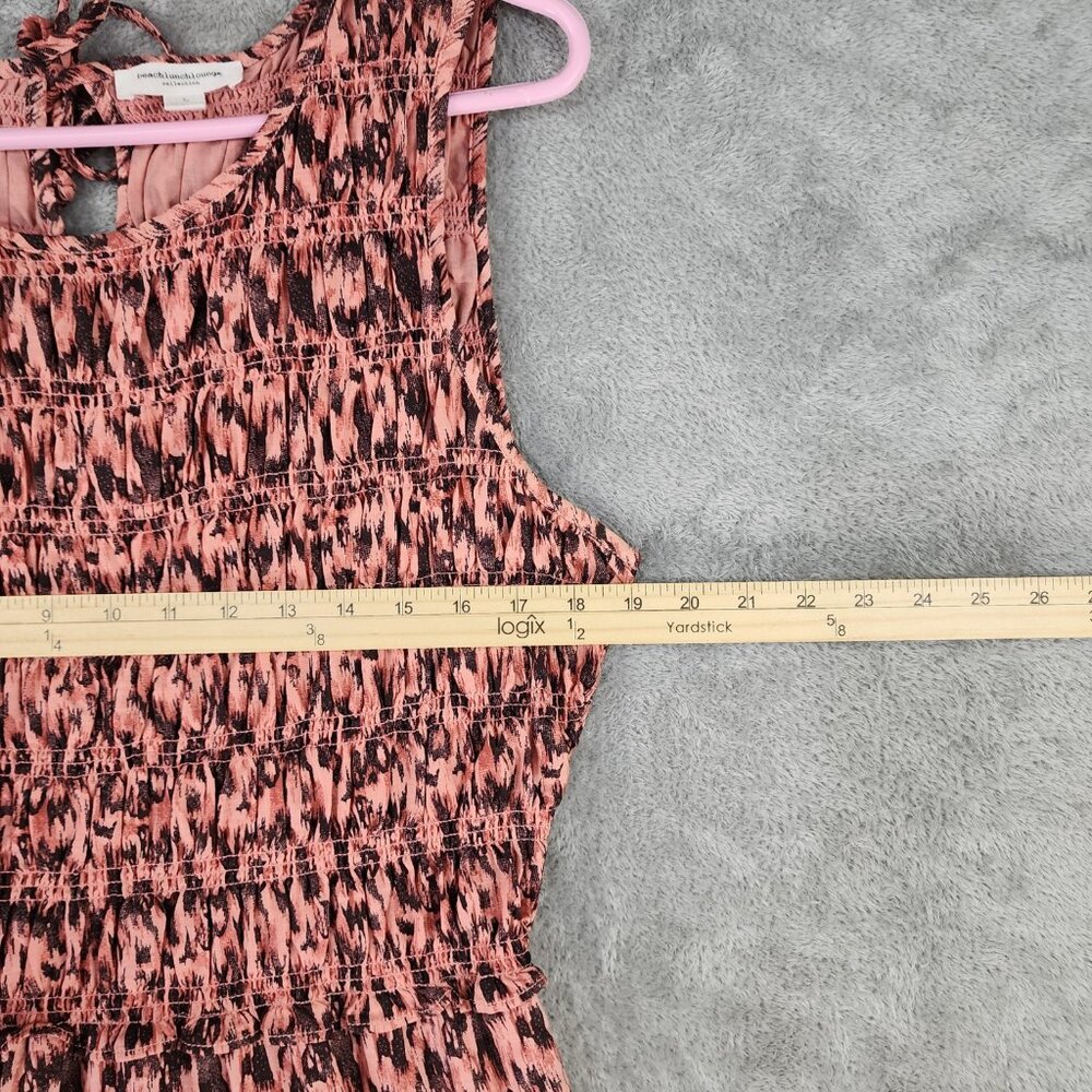 BeachLunchLounge Dress Womens Large Pink Black Smocked Sleeveless Tiered Midi - Picture 4 of 9